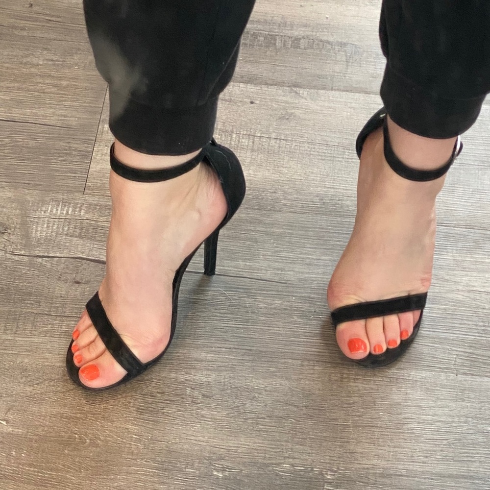 Steve Madden Suede Strappy Open-Toe Black Heels
